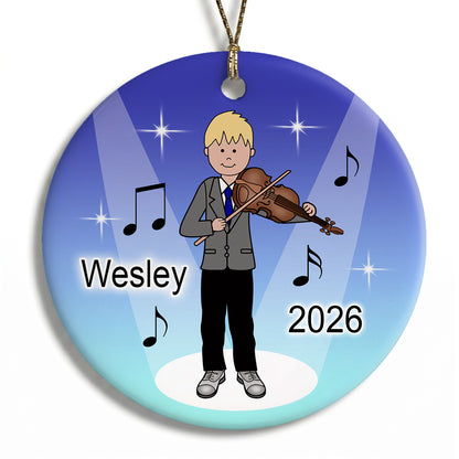 Violin Recital Boy Personalized Christmas Ornament - Blonde Hair