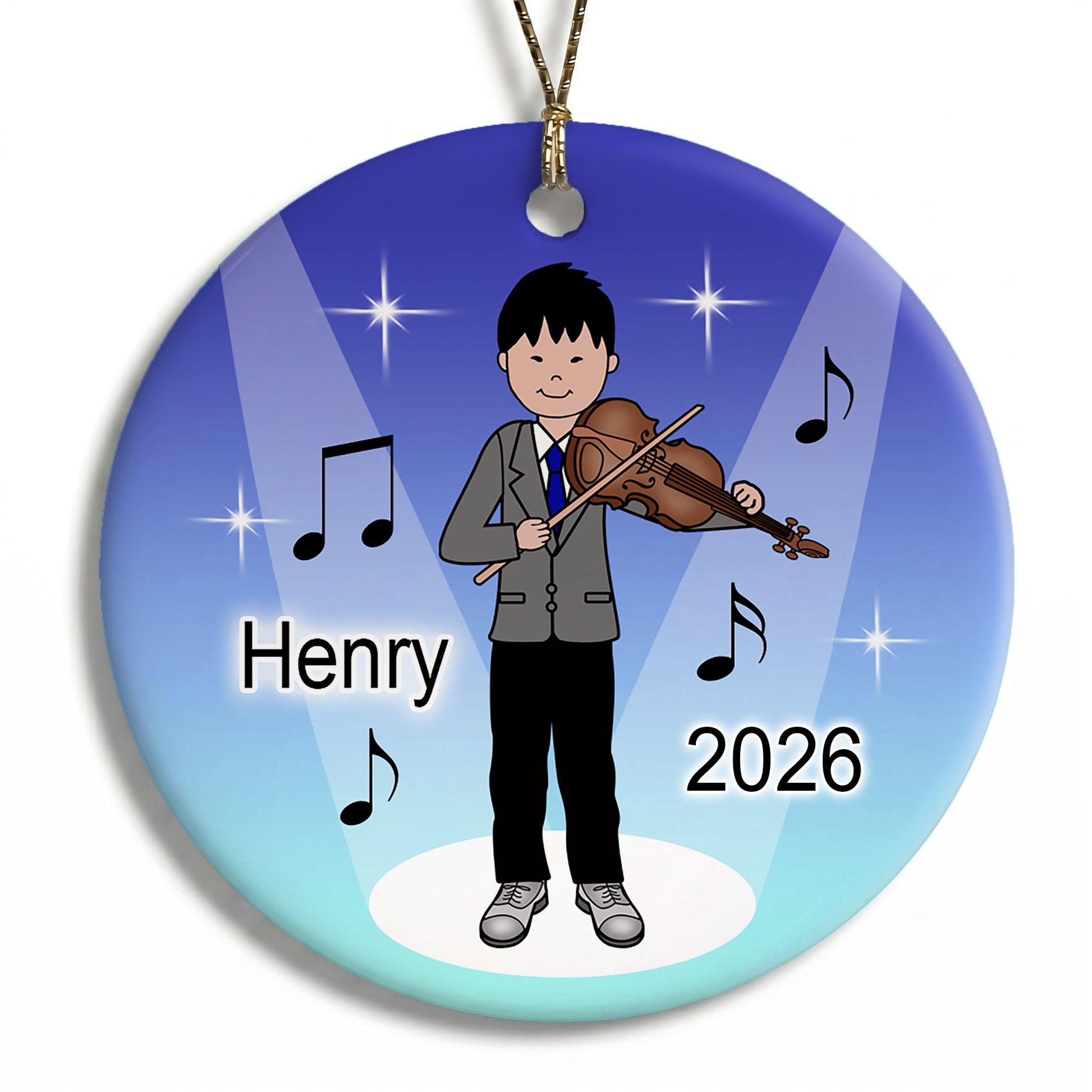 Violin Recital Boy Personalized Christmas Ornament - Asian with Light Skin