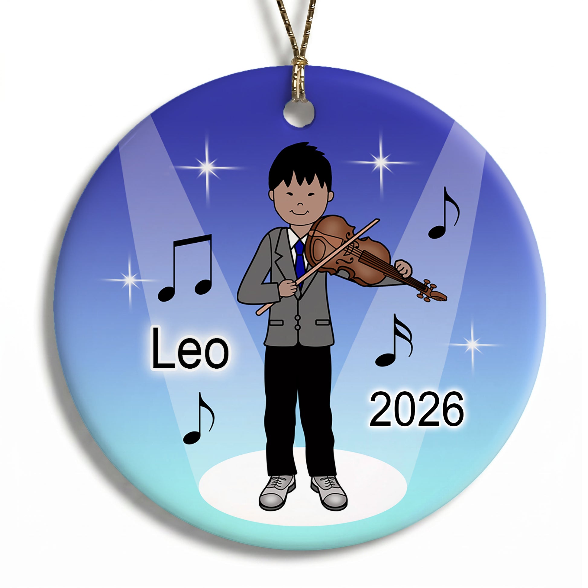 Violin Recital Boy Personalized Christmas Ornament - Asian with medium skin