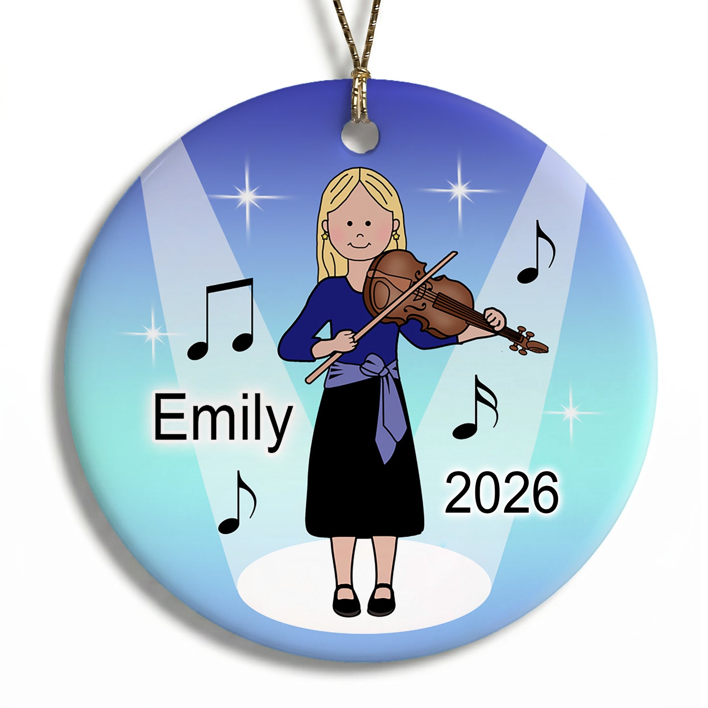 Violin Girl Personalized Christmas Ornament - Blonde Hair