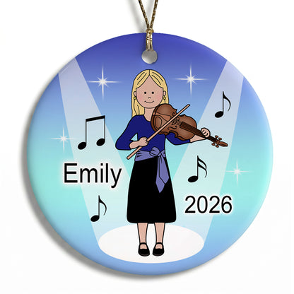 Violin Girl Personalized Christmas Ornament - Blonde Hair