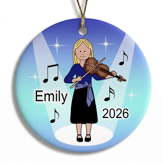 Violin Girl Personalized Christmas Ornament - Blonde Hair