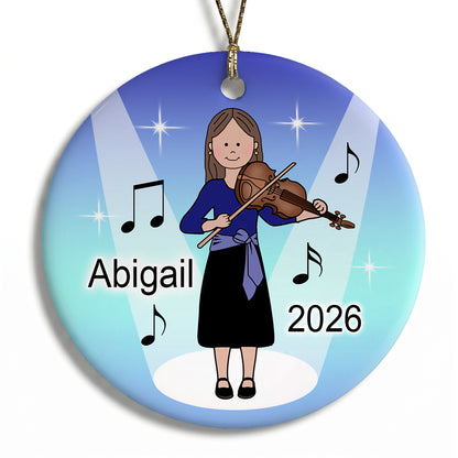 Violin Girl Personalized Christmas Ornament - Brown Hair