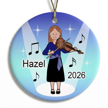 Violin Girl Personalized Christmas Ornament - Red Hair