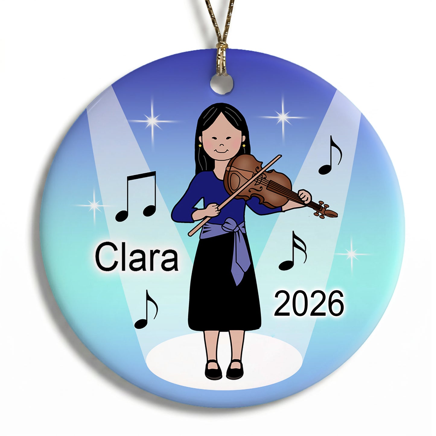 Violin Girl Personalized Christmas Ornament - Asian with light skin