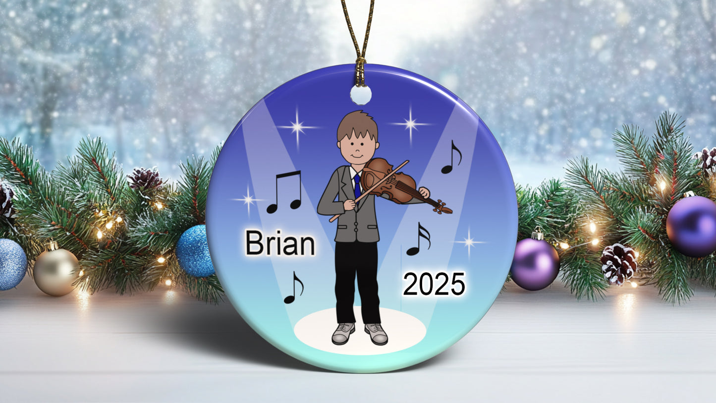 Violin Recital Boy Personalized Christmas Ornament
