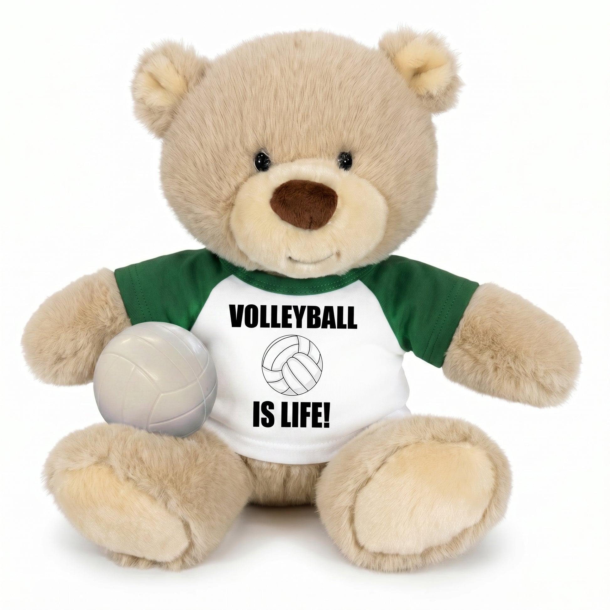 Personalized Volleyball Teddy Bear - 10 Inch Tan Nuzzles Bear - Green Shirt