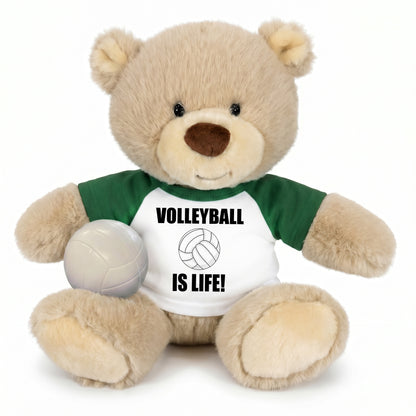 Personalized Volleyball Teddy Bear - 10 Inch Tan Nuzzles Bear - Green Shirt