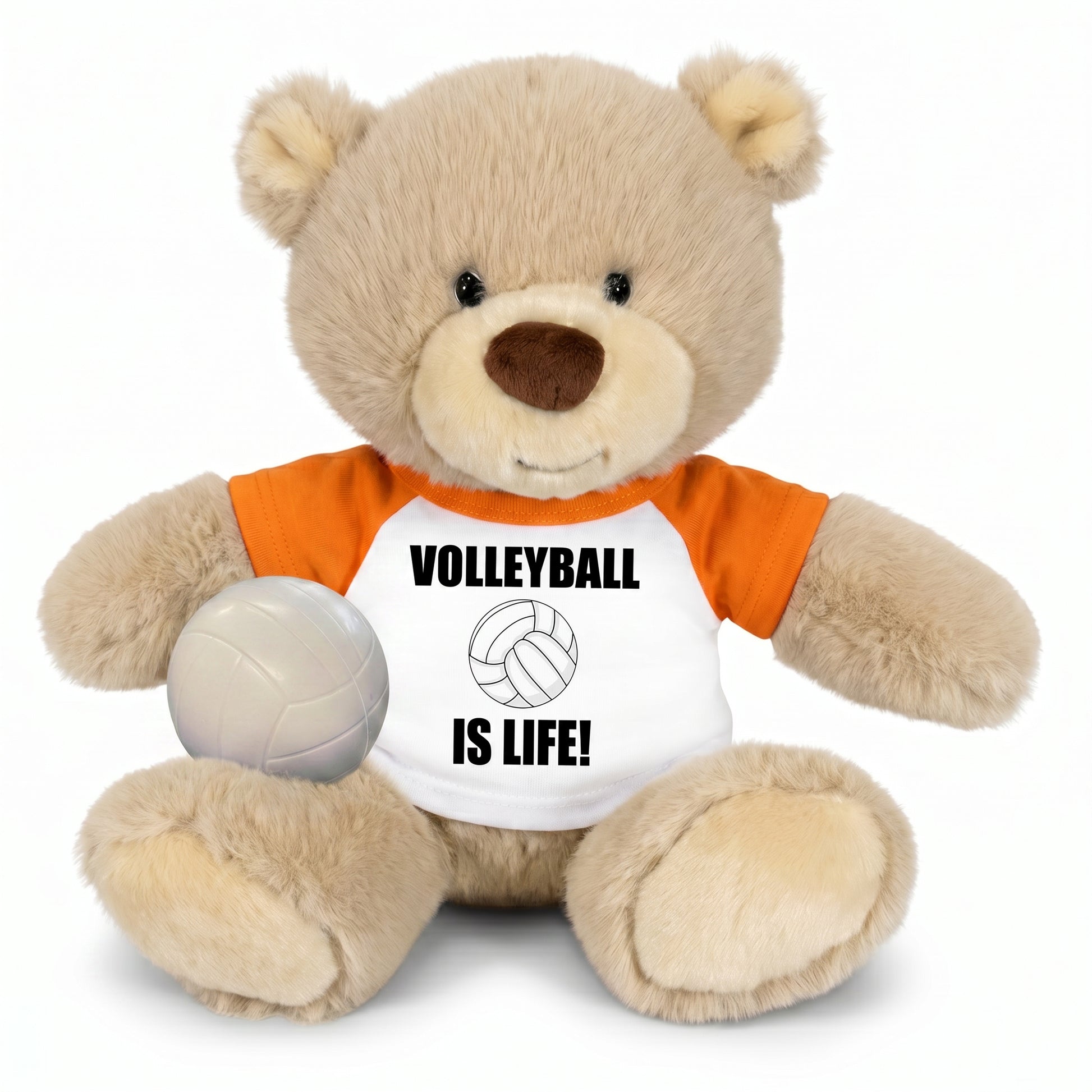 Personalized Volleyball Teddy Bear - 10 Inch Tan Nuzzles Bear - Orange Shirt