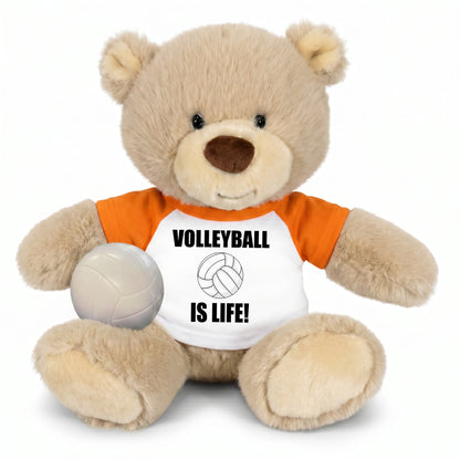 Personalized Volleyball Teddy Bear - 10 Inch Tan Nuzzles Bear - Orange Shirt