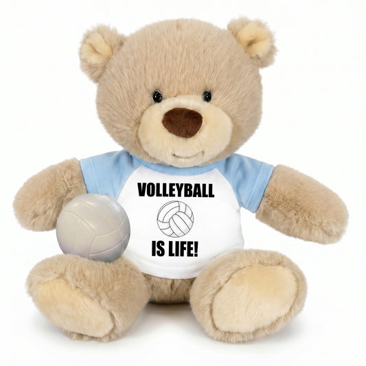 Personalized Volleyball Teddy Bear - 10 Inch Tan Nuzzles Bear - Light Blue