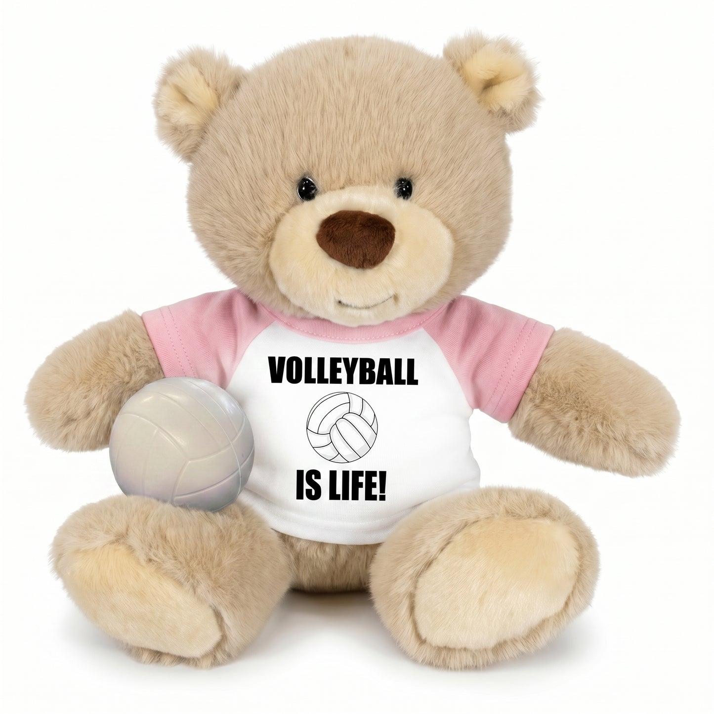 Personalized Volleyball Teddy Bear - 10 Inch Tan Nuzzles Bear - Pink Shirt