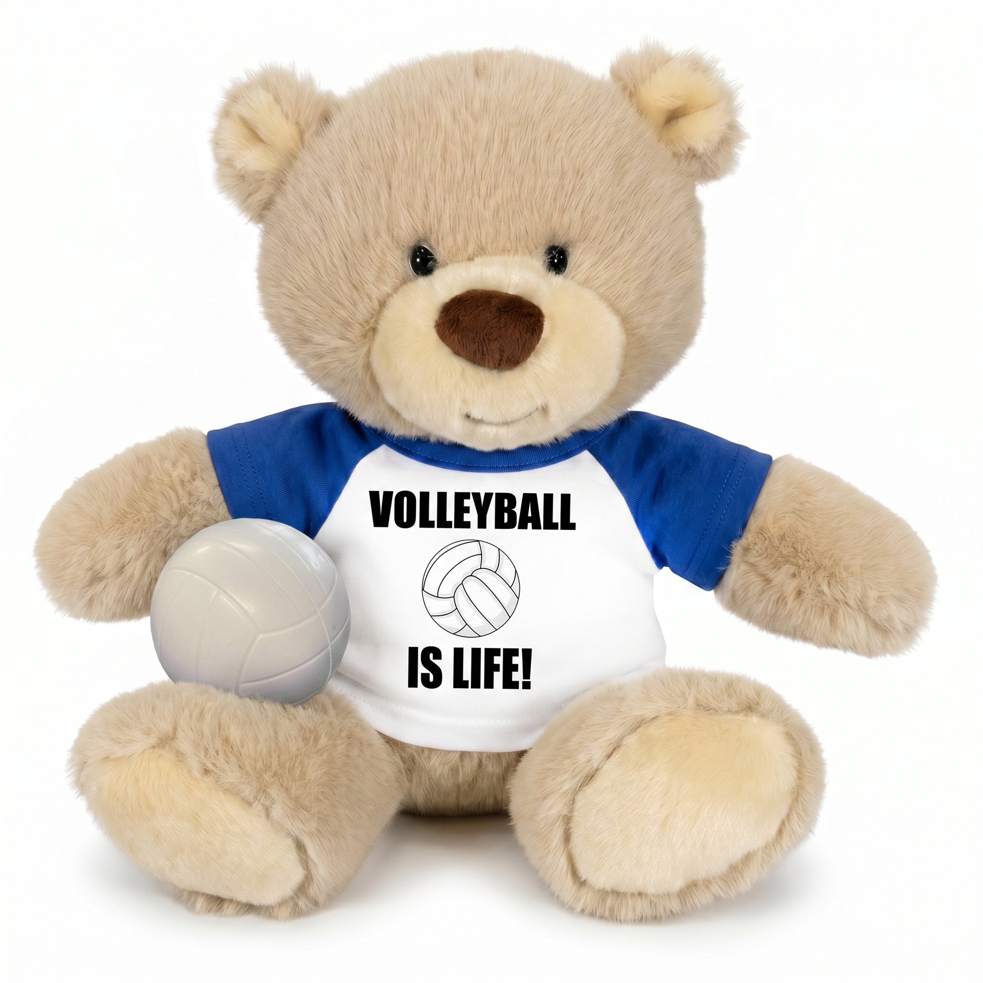 Personalized Volleyball Teddy Bear - 10 Inch Tan Nuzzles Bear - Royal Blue Shirt