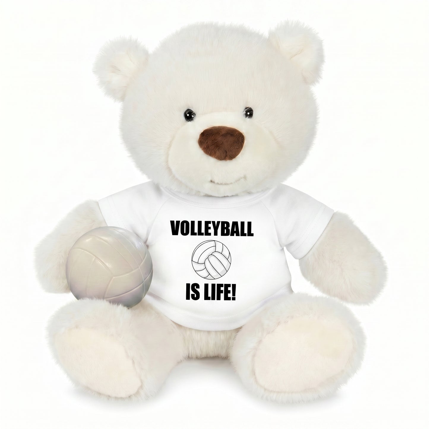 Personalized Volleyball Teddy Bear - 10 Inch White Nuzzles Bear - White Shirt