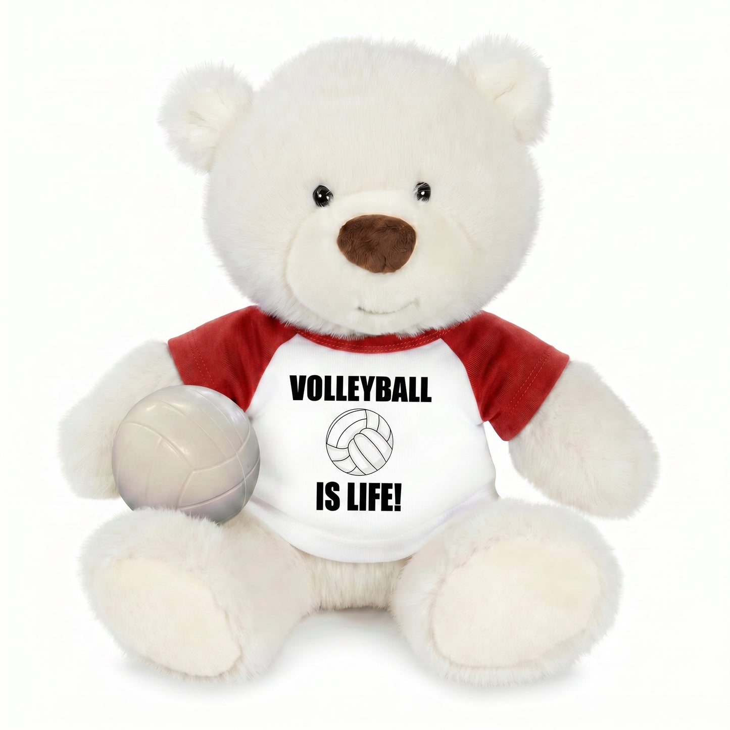 Personalized Volleyball Teddy Bear - 10 Inch White Nuzzles Bear - Red Shirt