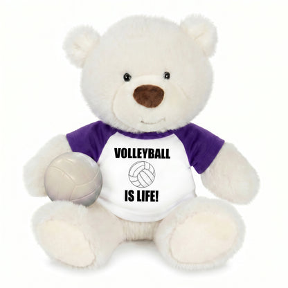 Personalized Volleyball Teddy Bear - 10 Inch White Nuzzles Bear - Purple Shirt