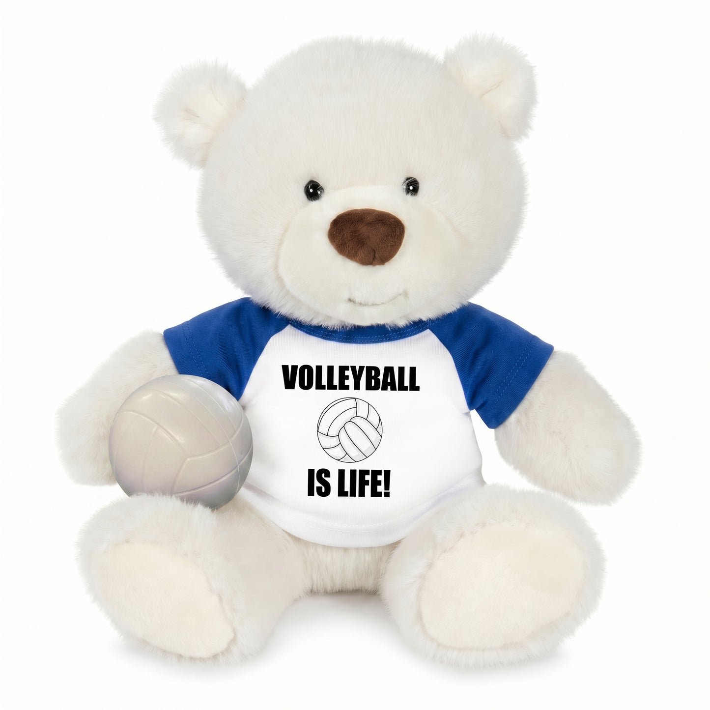 Personalized Volleyball Teddy Bear - 10 Inch White Nuzzles Bear - Royal Blue Shirt