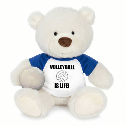 Personalized Volleyball Teddy Bear - 10 Inch White Nuzzles Bear - Royal Blue Shirt