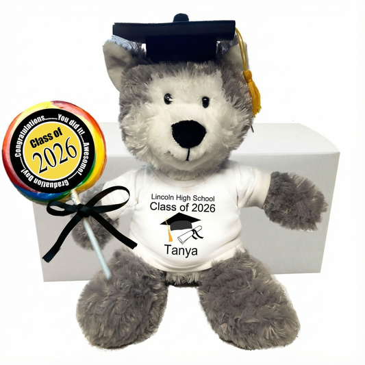Graduation Husky Dog or Wolf Personalized Gift Set - 12" Plush, Class of 2026