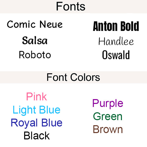 fonts and font colors for personalized baby stuffed animals
