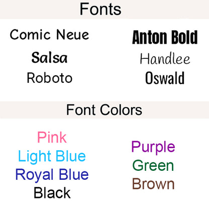 fonts and font colors for personalized baby stuffed animals
