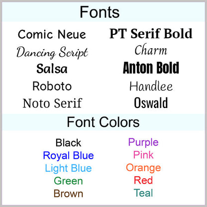 Fonts and Font Colors for Personalized Teddy Bears and Stuffed Animals