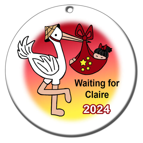 Adoption Stork Personalized Christmas Ornament - Girl - 33 countries!