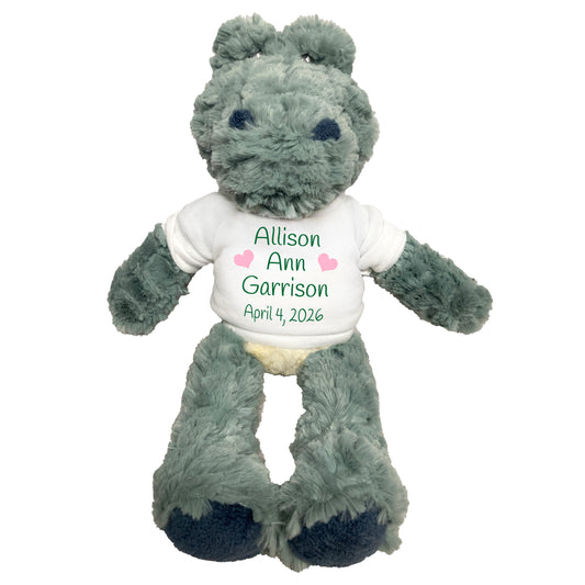 Personalized Stuffed Alligator for Baby Boy or Girl - 12" Ebba Plush Alli Gator