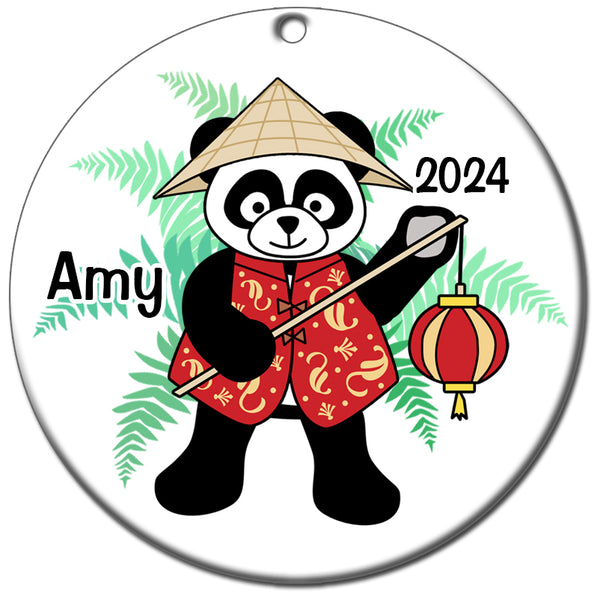 Asian Panda with Lantern Personalized Christmas Ornament