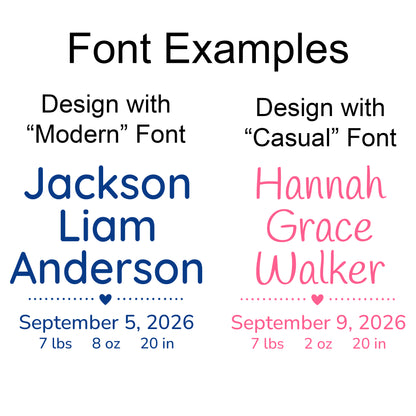 Font choices for personalized baby stuffed animals
