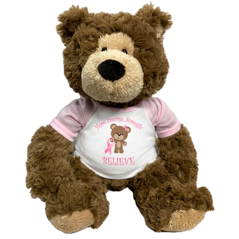 Breast Cancer Support Teddy Bear - Personalized 14" Bear Hugs - Believe design