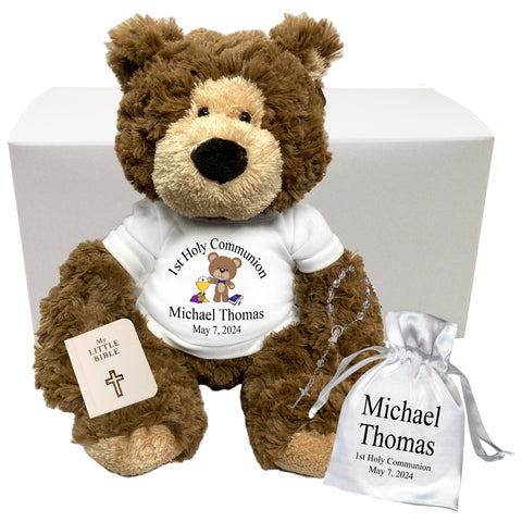 First Communion Teddy Bear Gift Set - Personalized 14" Bear Hugs