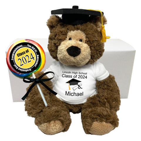 Graduation Teddy Bear Personalized Gift Set - 14" "Bear Hugs"
