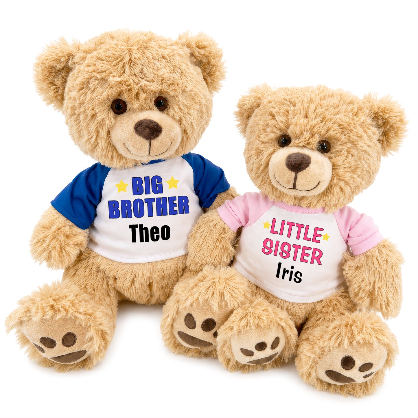 Big Brother / Little Sister Personalized Teddy Bears - Set of 2 Honey Bears - Royal Blue / Pink