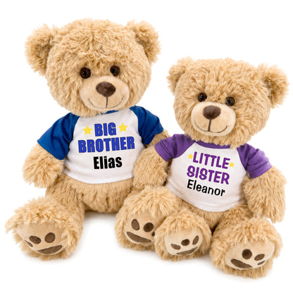 Big Brother / Little Sister Personalized Teddy Bears - Set of 2 Honey Bears - Royal Blue / Purple