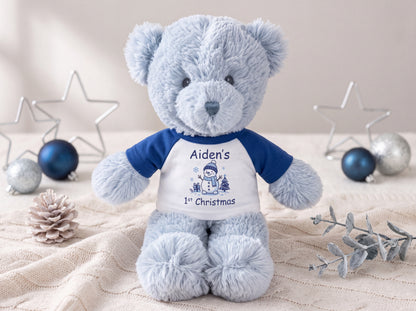Personalized Christmas Teddy Bear - 12 Inch Blue Baby Bear