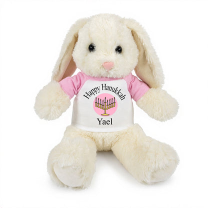 Personalized Hanukkah Bunny - 13 Inch Plush White Rabbit - Pink