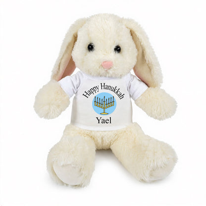 Personalized Hanukkah Bunny - 13 Inch Plush White Rabbit - White with Light Blue