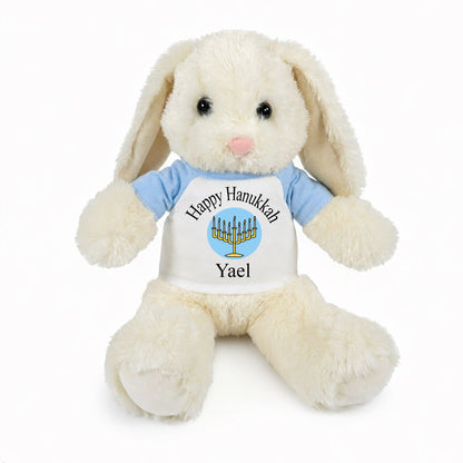 Personalized Hanukkah Bunny - 13 Inch Plush White Rabbit - Light Blue
