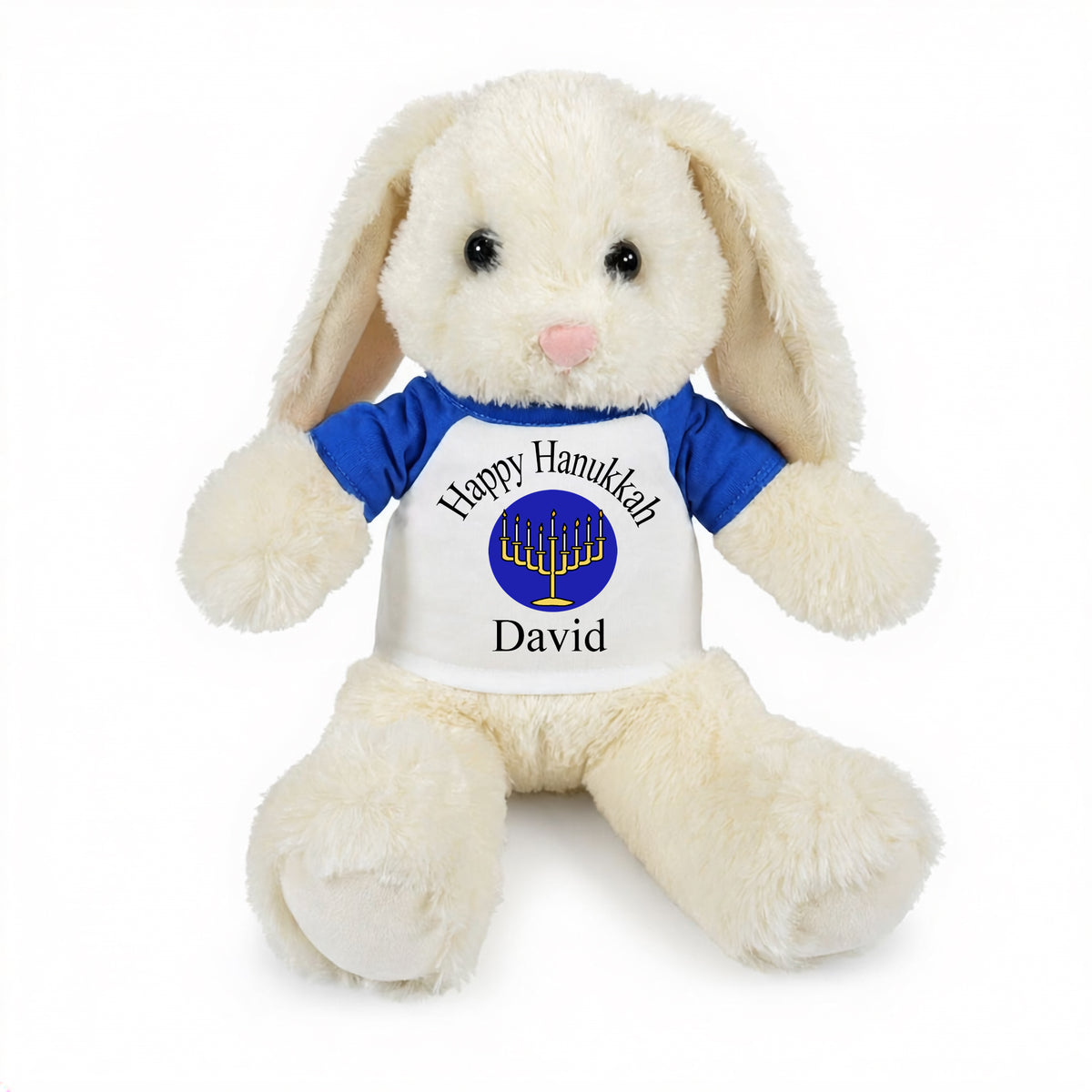 Personalized Hanukkah Bunny - 13 Inch Plush White Rabbit - Royal Blue