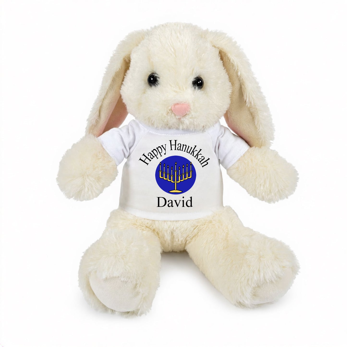Personalized Hanukkah Bunny - 13 Inch Plush White Rabbit - White with Royal Blue