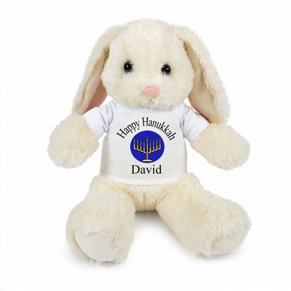 Personalized Hanukkah Bunny - 13 Inch Plush White Rabbit - White with Royal Blue