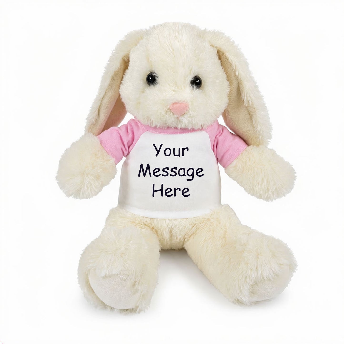 Personalized Stuffed Bunny Rabbit, White, 13 Inches - pink shirt