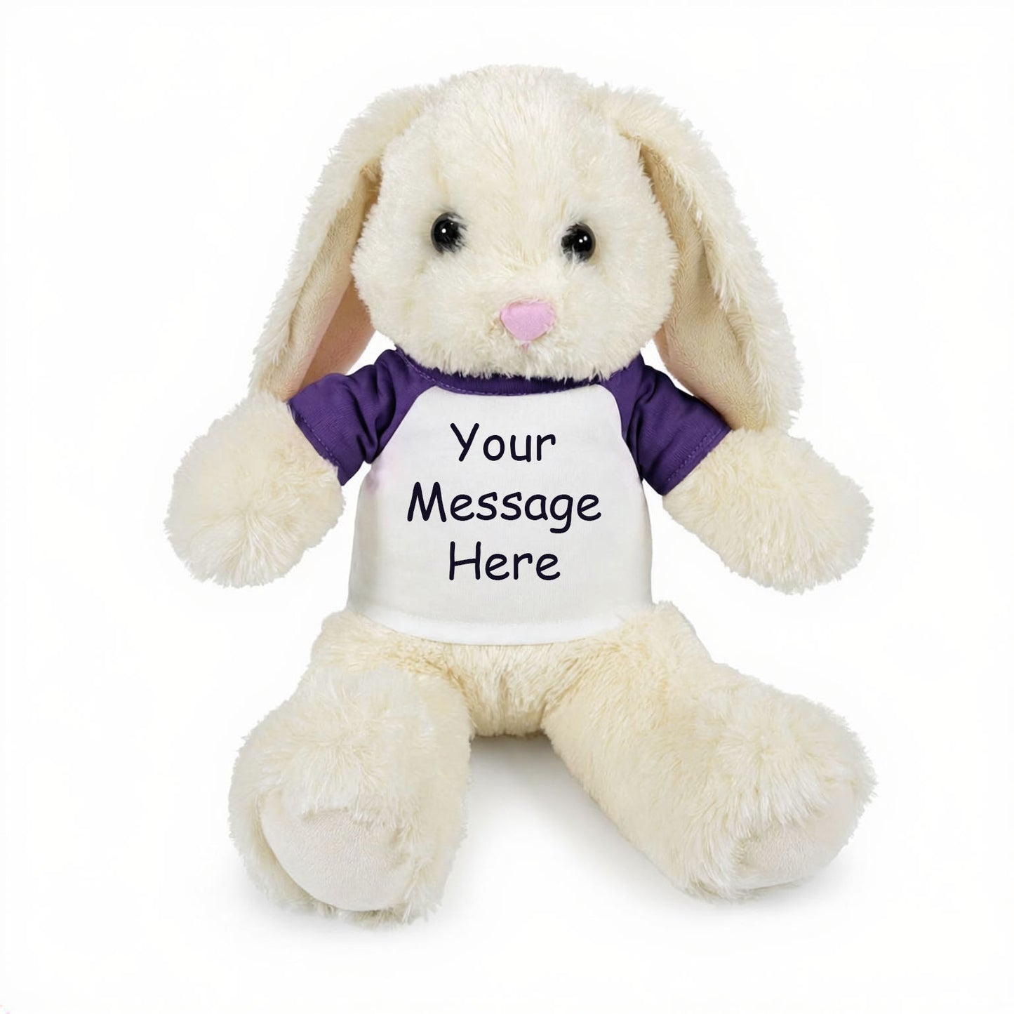Personalized Stuffed Bunny Rabbit, White, 13 Inches - purple shirt