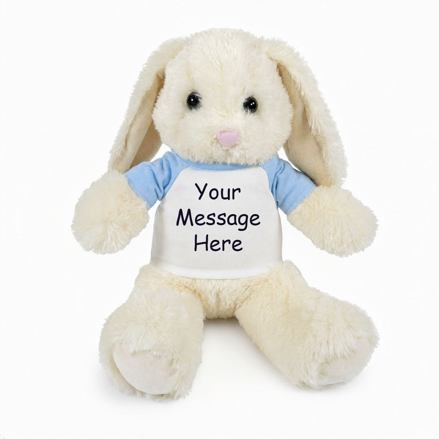 Personalized Stuffed Bunny Rabbit, White, 13 Inches - light blue shirt