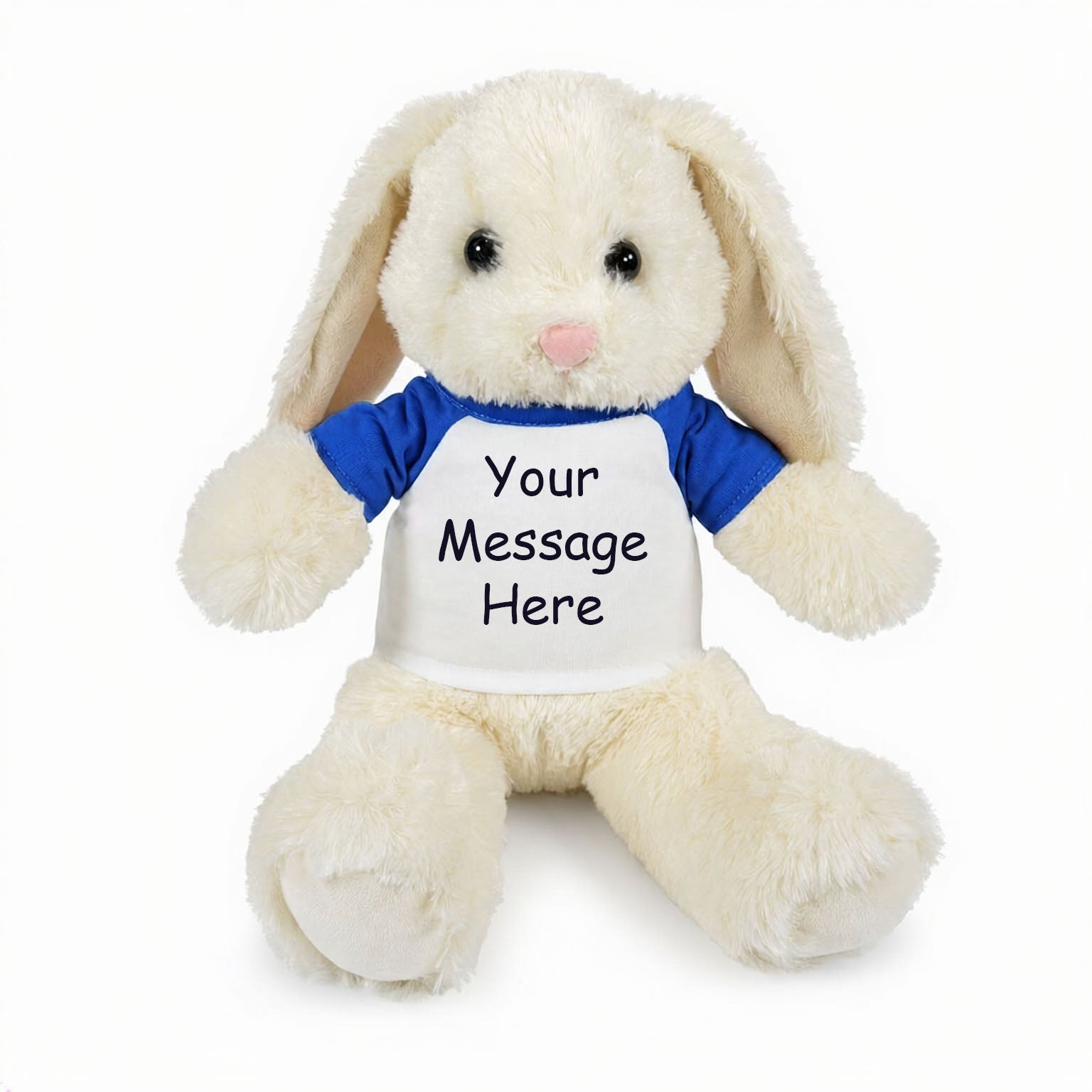 Personalized Stuffed Bunny Rabbit, White, 13 Inches - royal blue shirt