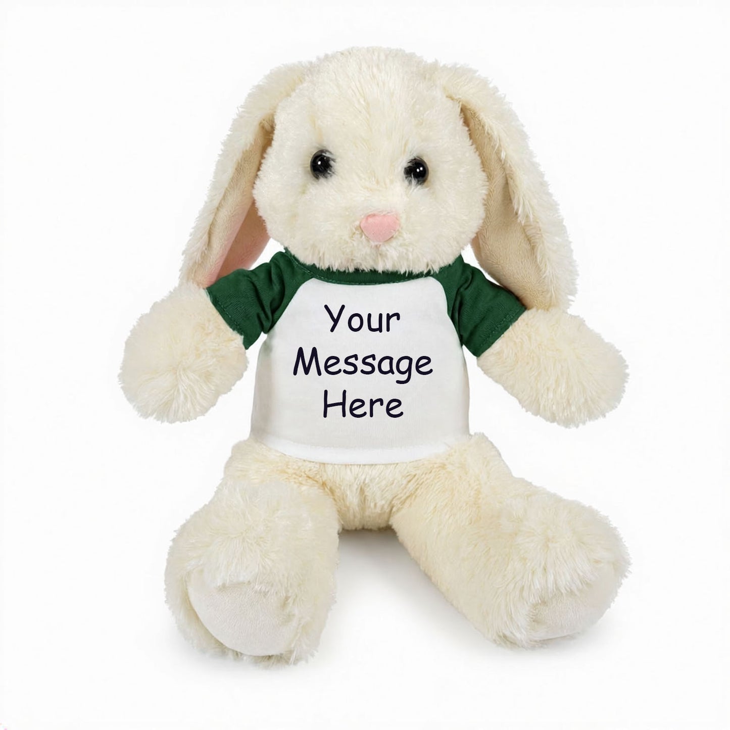 Personalized Stuffed Bunny Rabbit, White, 13 Inches - green shirt