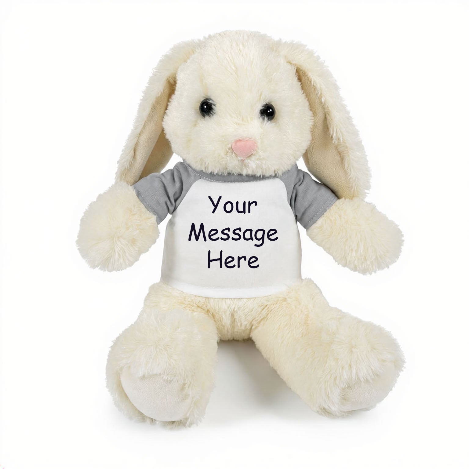 Personalized Stuffed Bunny Rabbit, White, 13 Inches - grey shirt