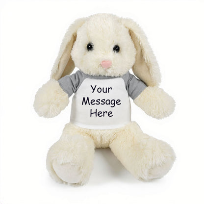 Personalized Stuffed Bunny Rabbit, White, 13 Inches - grey shirt