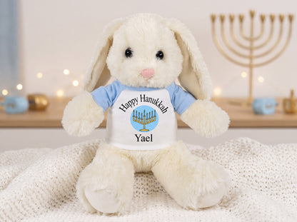 Personalized Hanukkah Bunny - 13 Inch Plush White Rabbit - Custom Hanukkah Gift